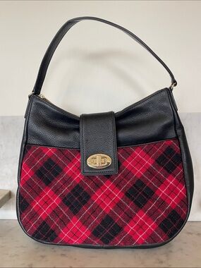 TALBOTS Greenwich Quilted Tartan & Leather Hobo Shoulder Bag